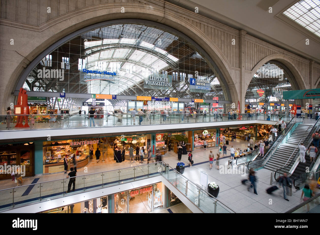Interior view of the hall at Central Station, Leipzig, Saxony, Germany, Europe Stock Photo