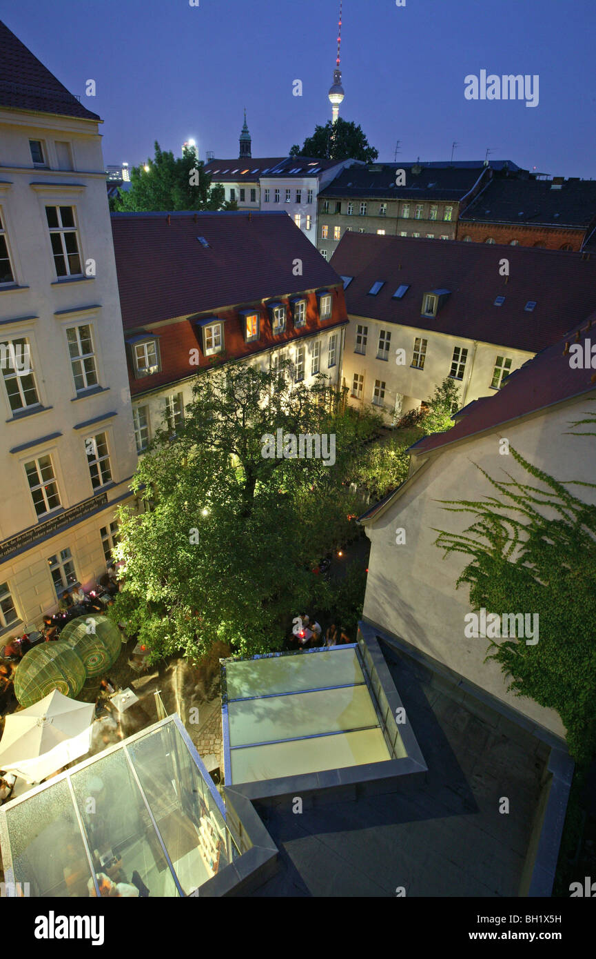 courtyard of Kunst Werke, Institute for Contemporary Art, Auguststrasse, roofscape, Berlin, Germany Stock Photo