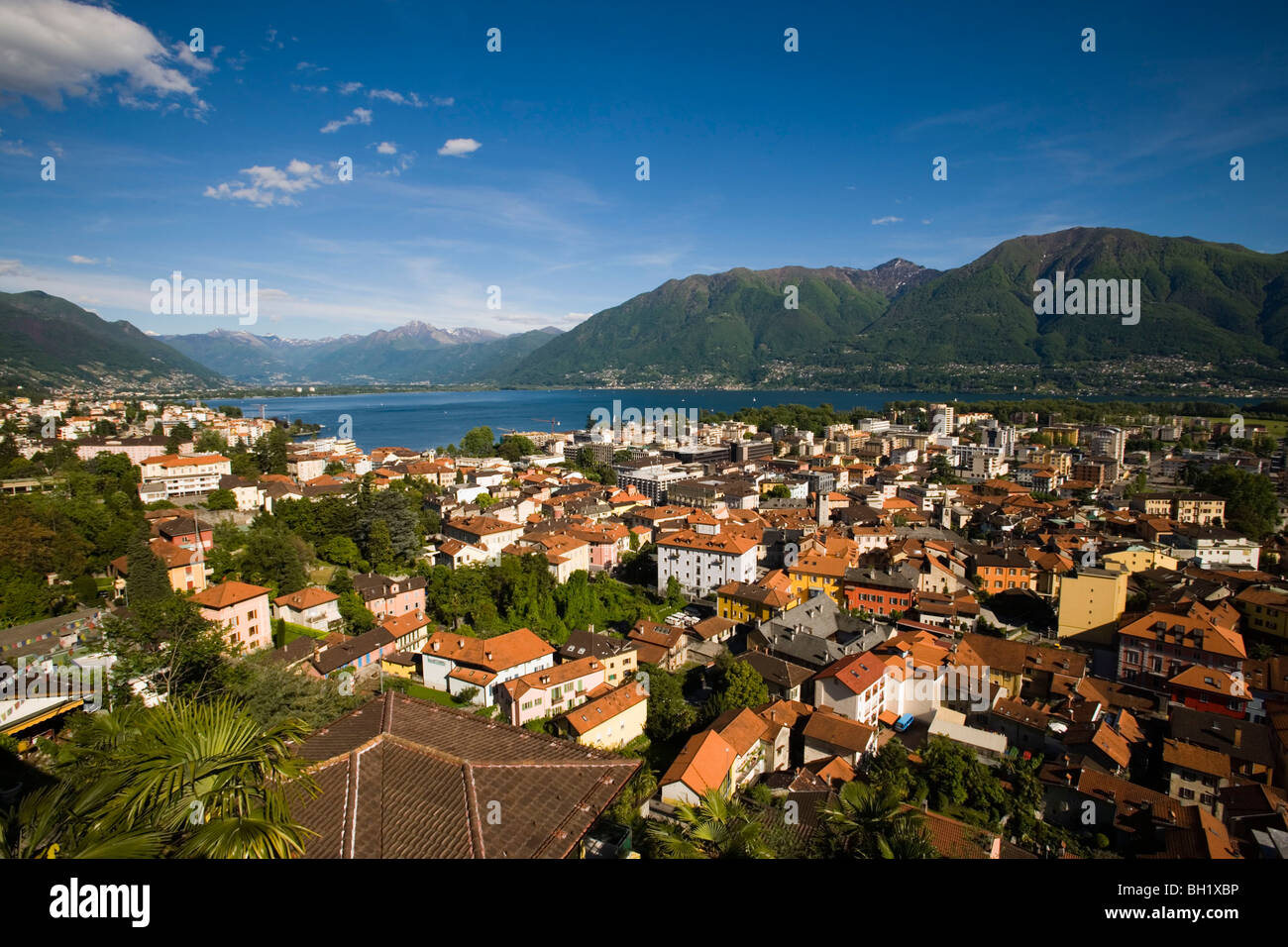 View over Locarno and Lake Maggiore, Ticino, Switzerland Stock Photo