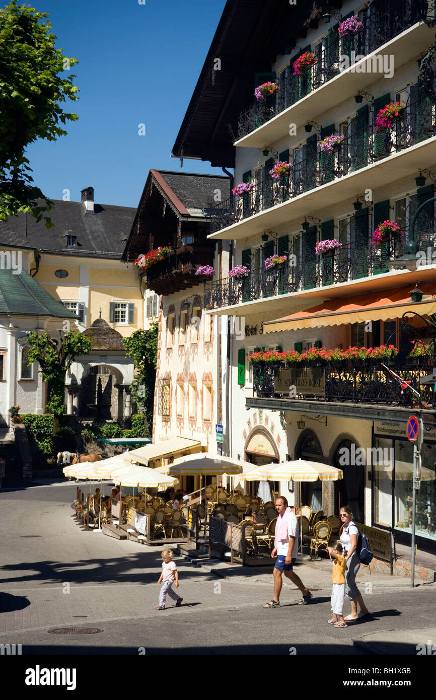 Hotel Schwarzes Roessl and Cafe Konditorei Wallner, St. Wolfgang, Upper Austria, Salzkammergut, Austria Stock Photo