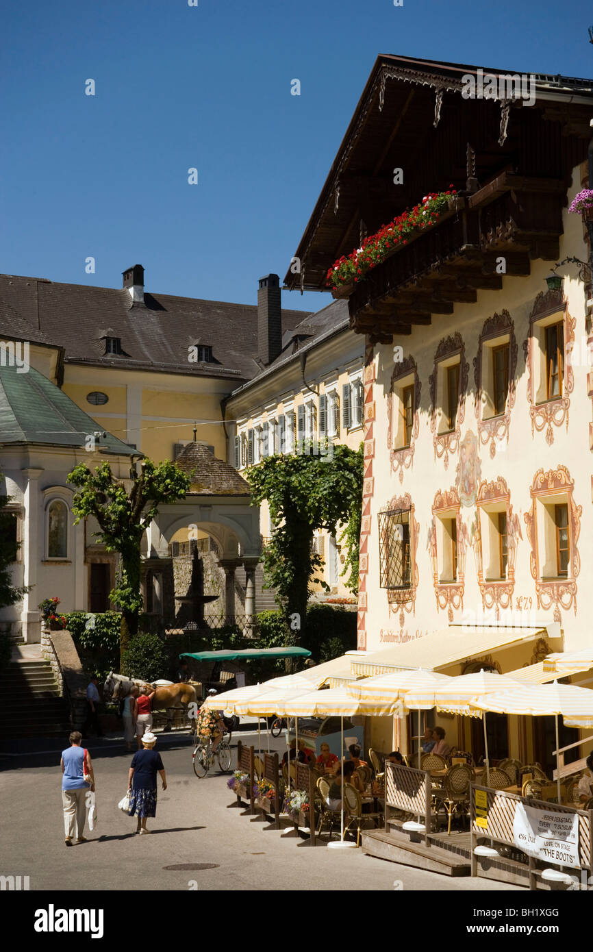 Market place with Cafe Konditorei Wallner, St. Wolfgang, Upper Austria, Salzkammergut, Austria Stock Photo