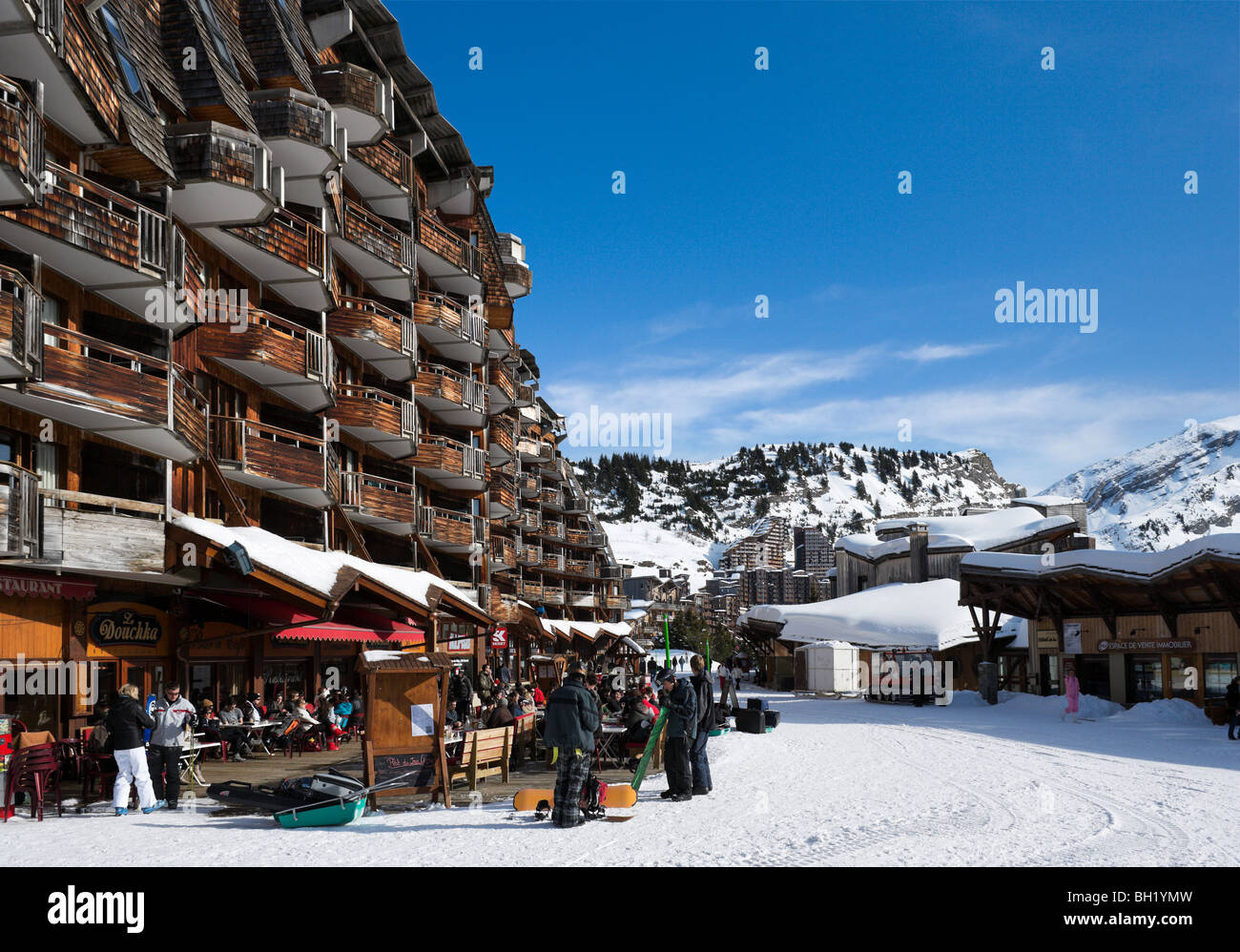 La Falaise area of Avoriaz, Portes du Soleil Ski Region, Haute Savoie, France Stock Photo