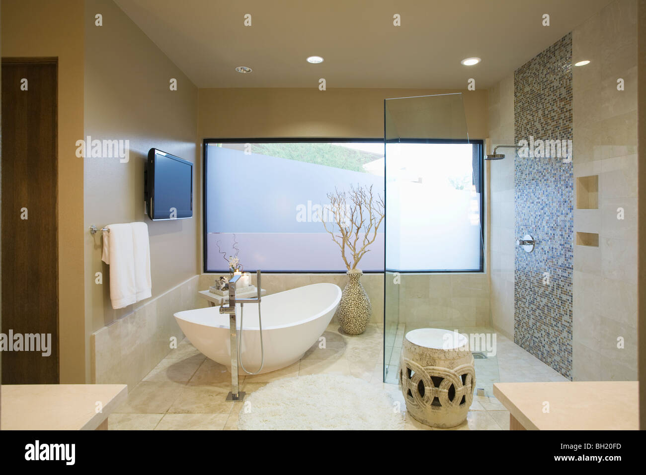 Palm Springs bathroom with freestanding bath Stock Photo