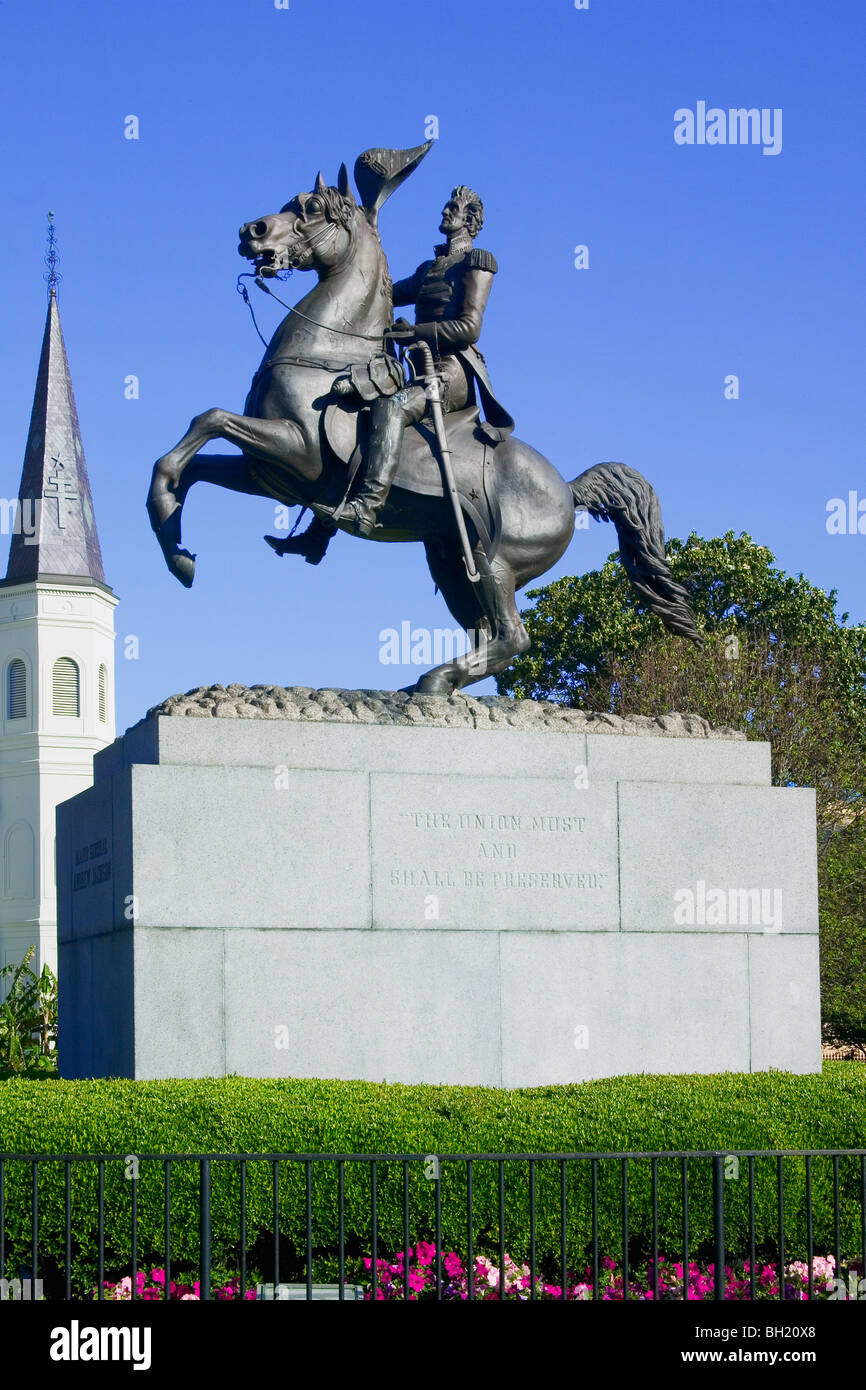 St. Louis Cathedral with the statue of General Jackson in Jackson