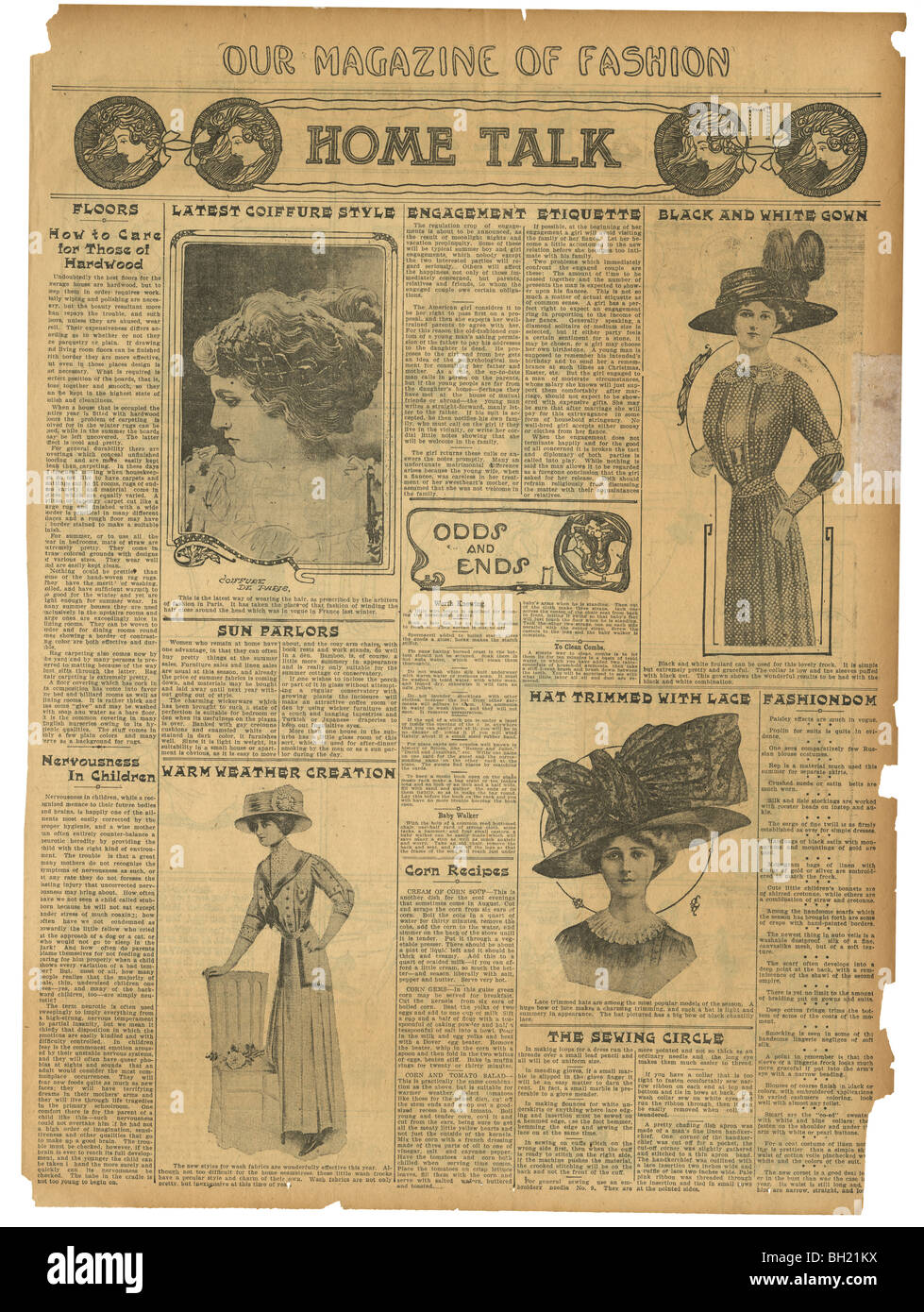 1910 newspaper 'Home Talk' page from Our Magazine of Fashion. Stock Photo