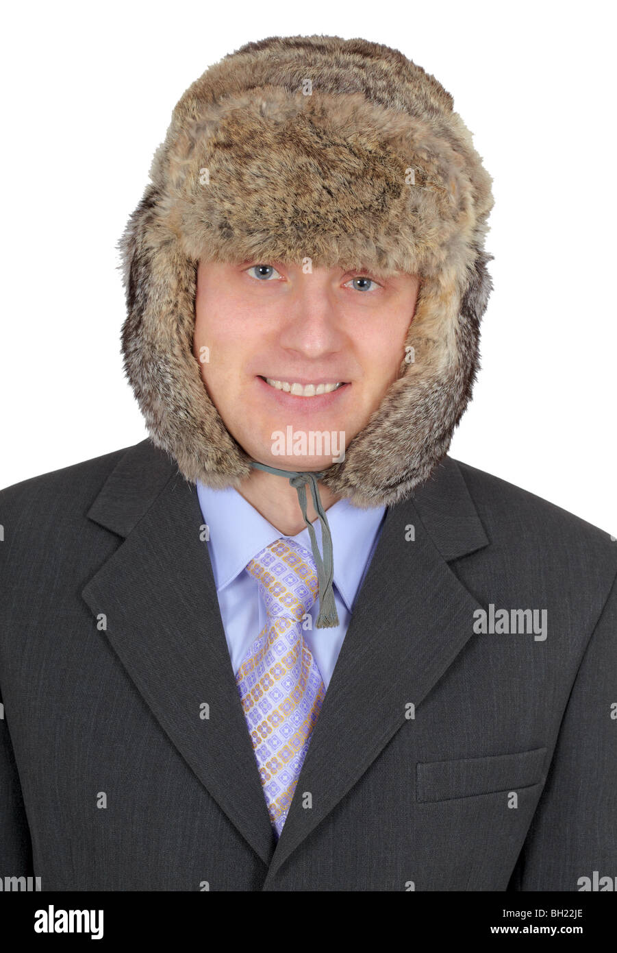 Russian man fur hat hi-res stock 