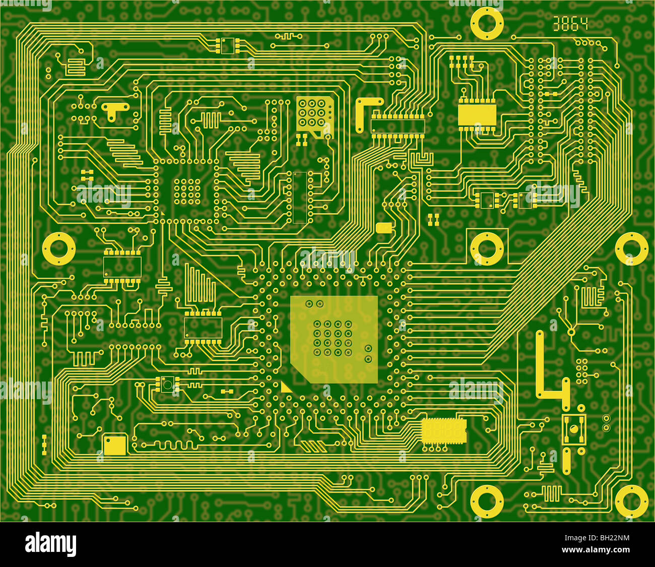 Tech industrial electronic circuit board green background Stock Photo