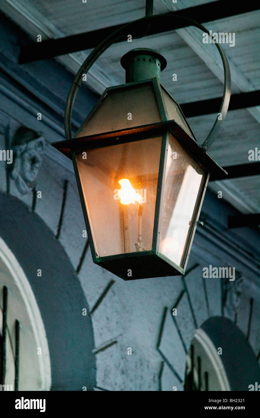 Antique wrought iron gas lanterns in the French Quarter district of New