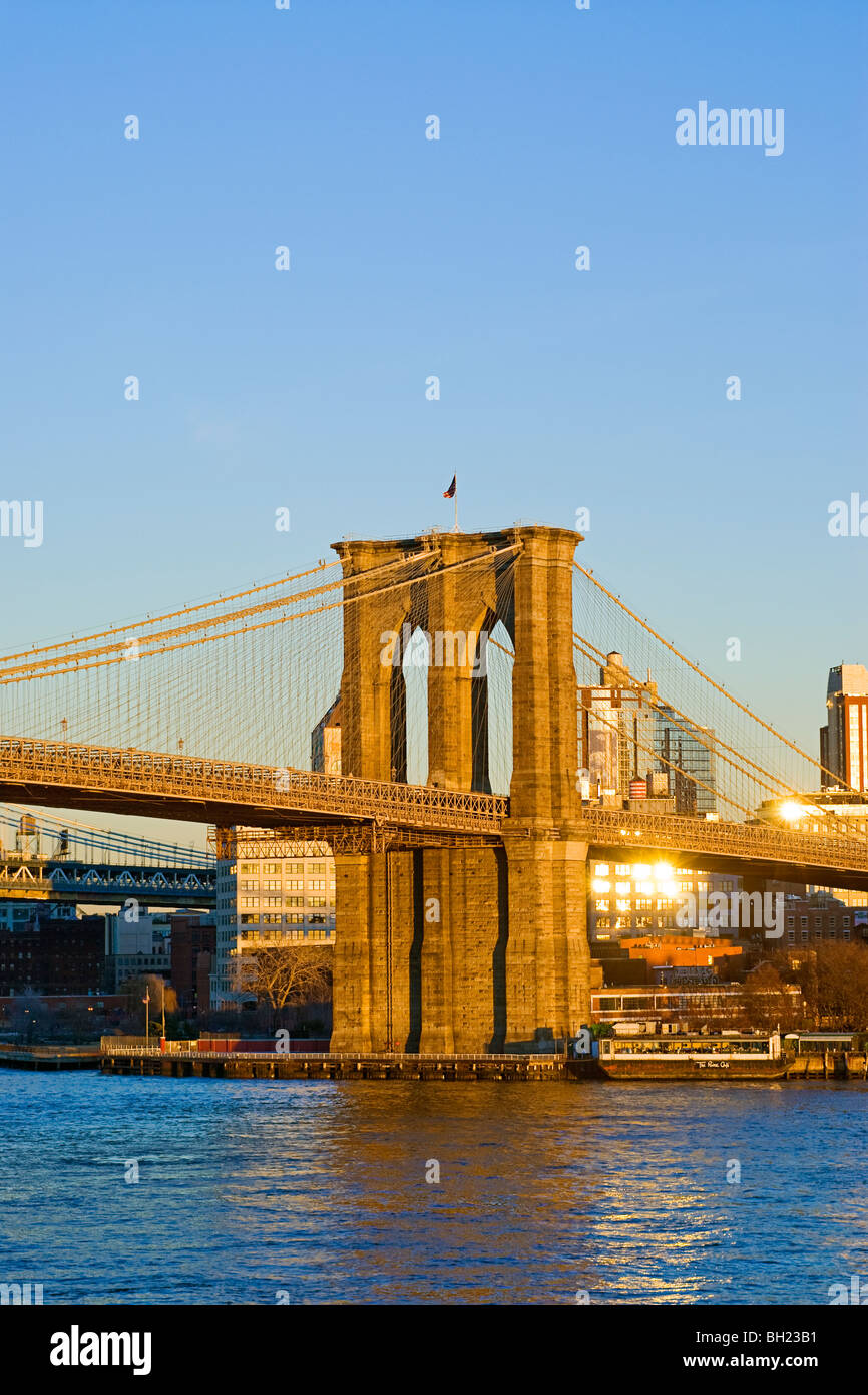 The Brooklyn Bridge and the East River, New York City, New York Stock Photo