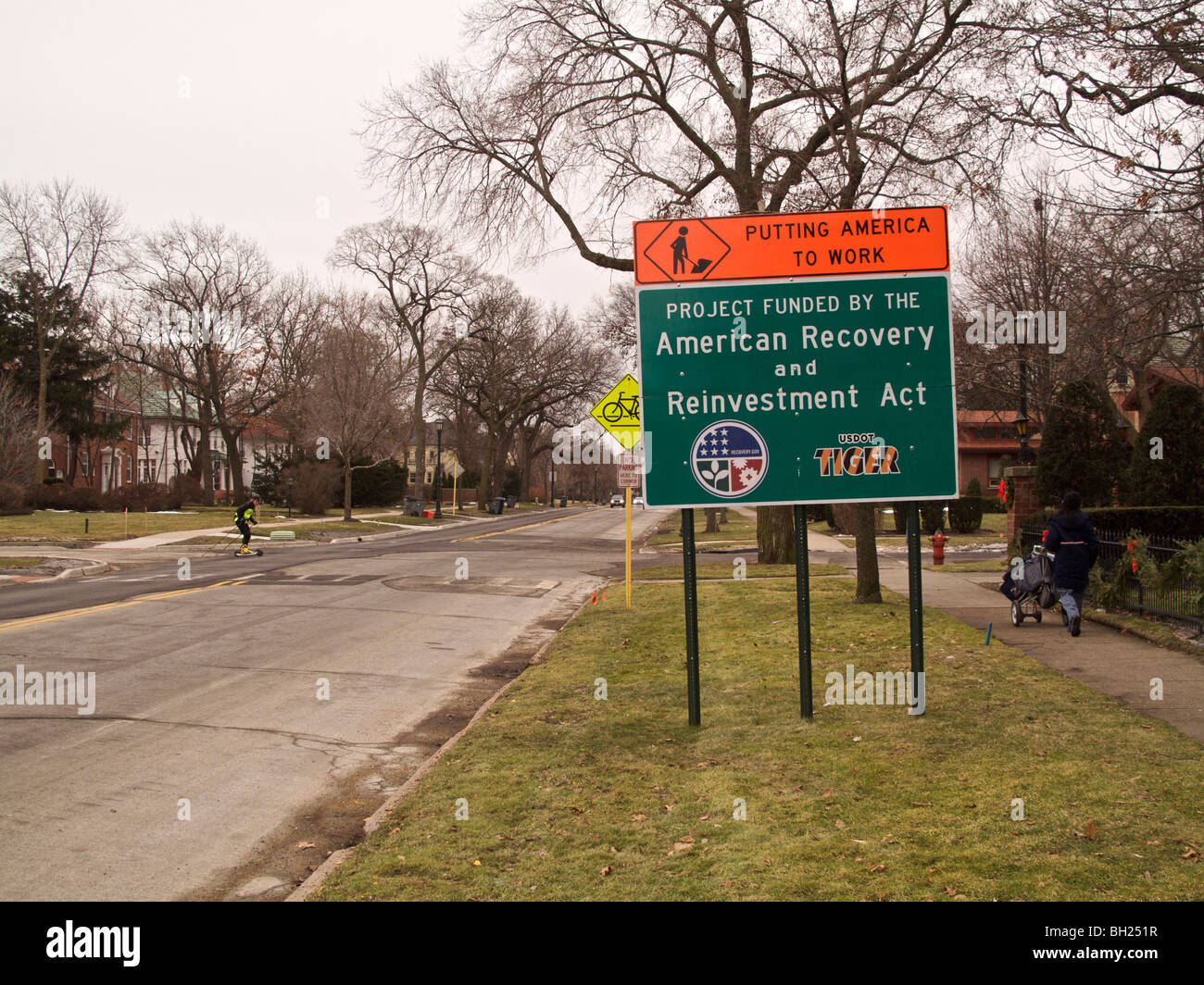 American Recovery and Reinvestment Act sign aside Sheridan Road