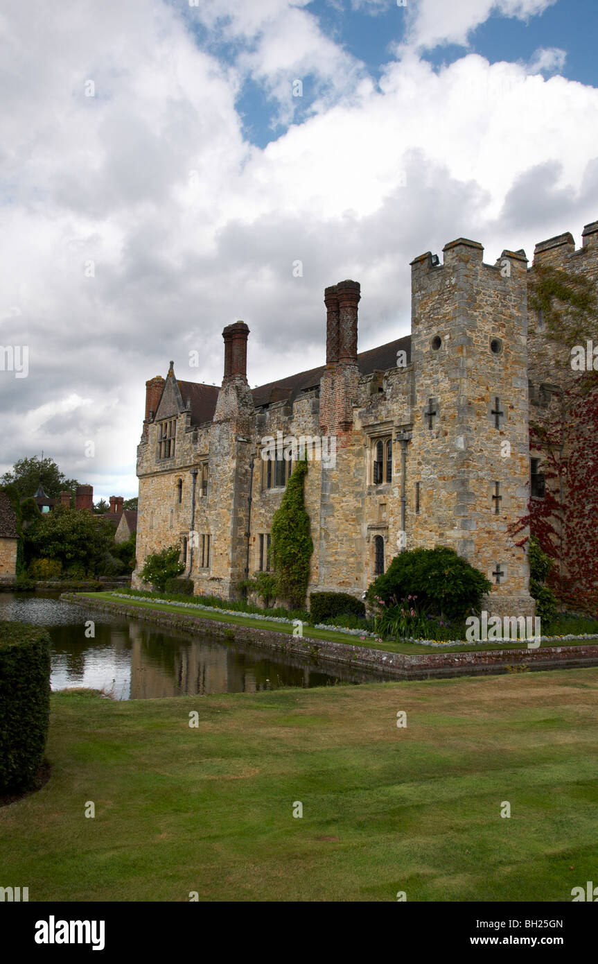An English medieval castle in a garden setting Stock Photo