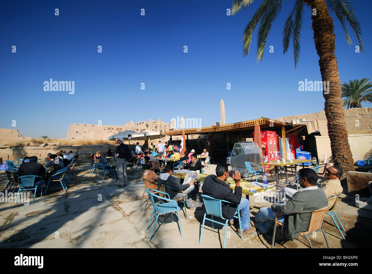 LUXOR, EGYPT. An outdoor cafe at Karnak Temple. Stock Photo