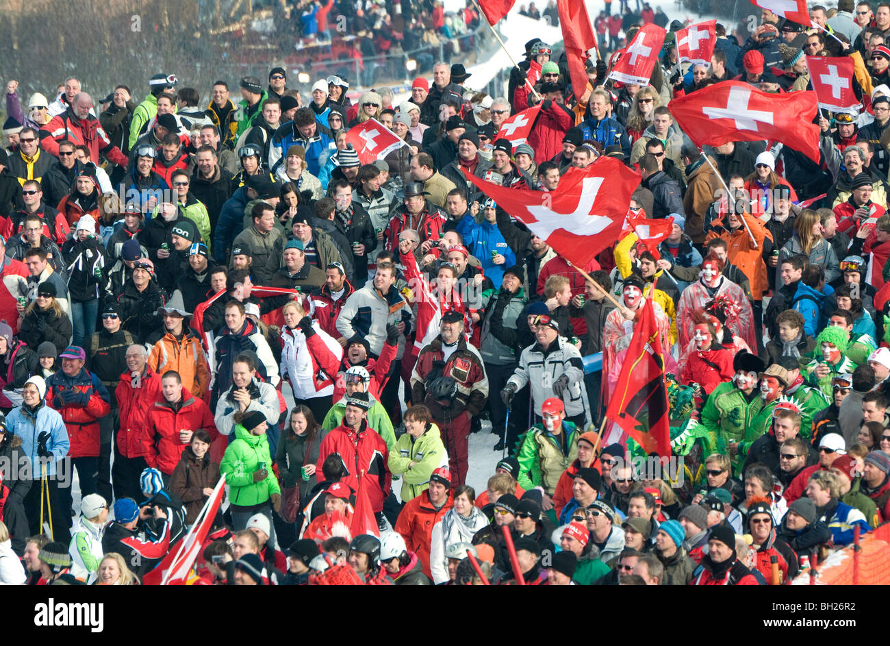 spectators at the world cup hahnenkamm run, kitzbuhel, austria Stock Photo