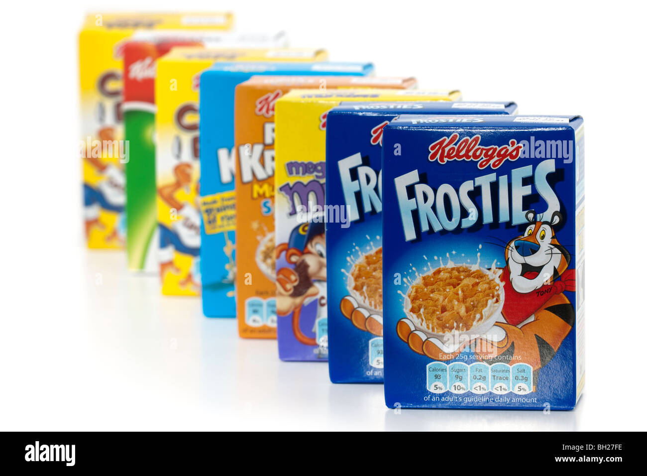 Eight individual boxes of Kellogg's Variety mixed cereals Stock Photo