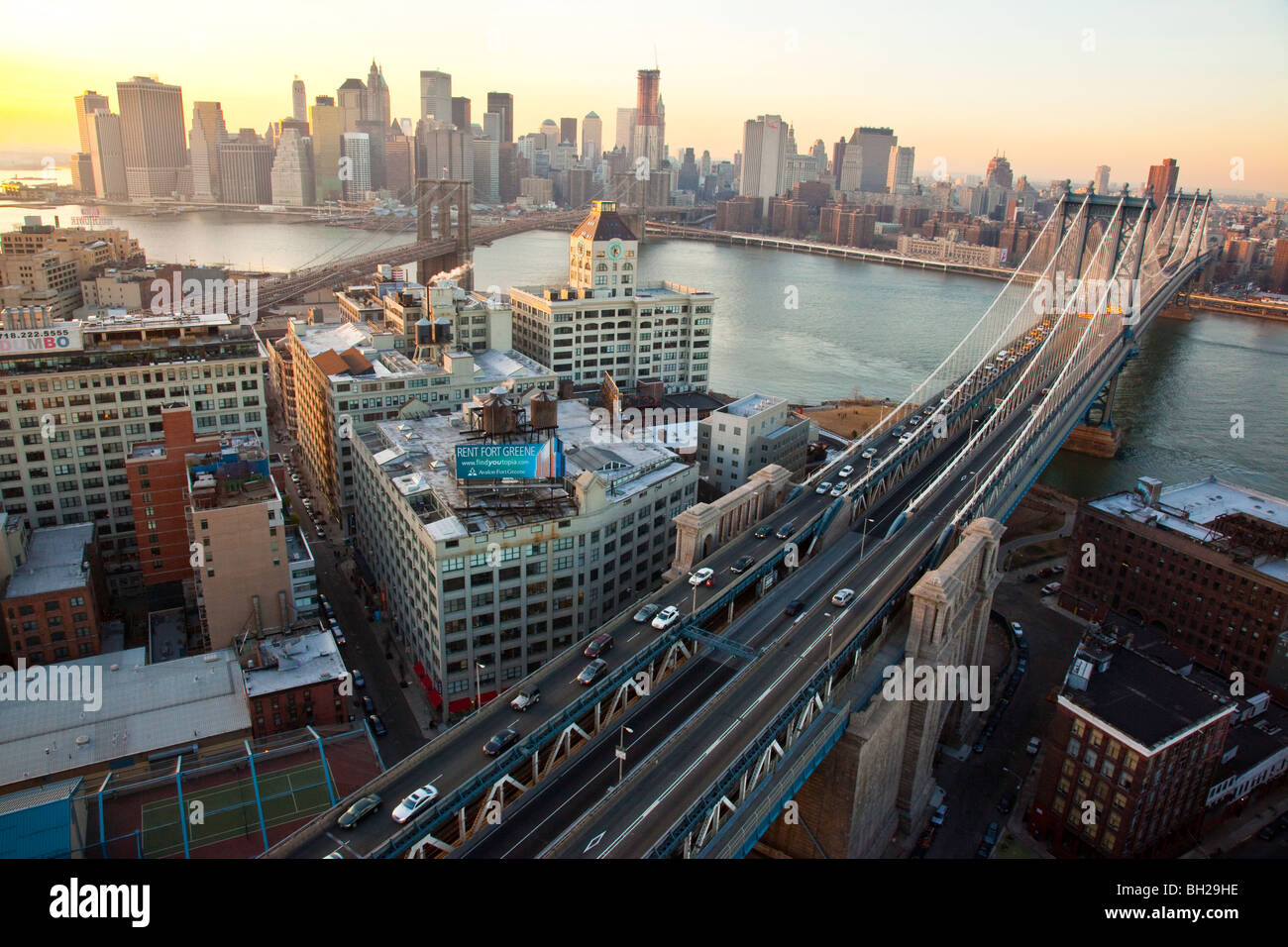 Manhattan Skyline, Manhattan and Brooklyn Bridges in New York City ...