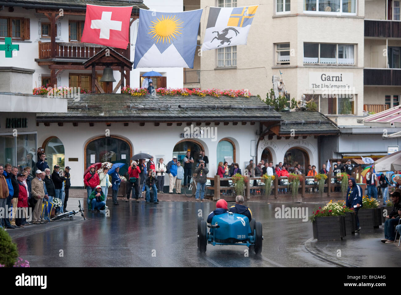 OLDTIMER, CLASSICCAR HILL CLIMB, CAR RACING, AROSA, GRISONS, SWITZERLAND Stock Photo