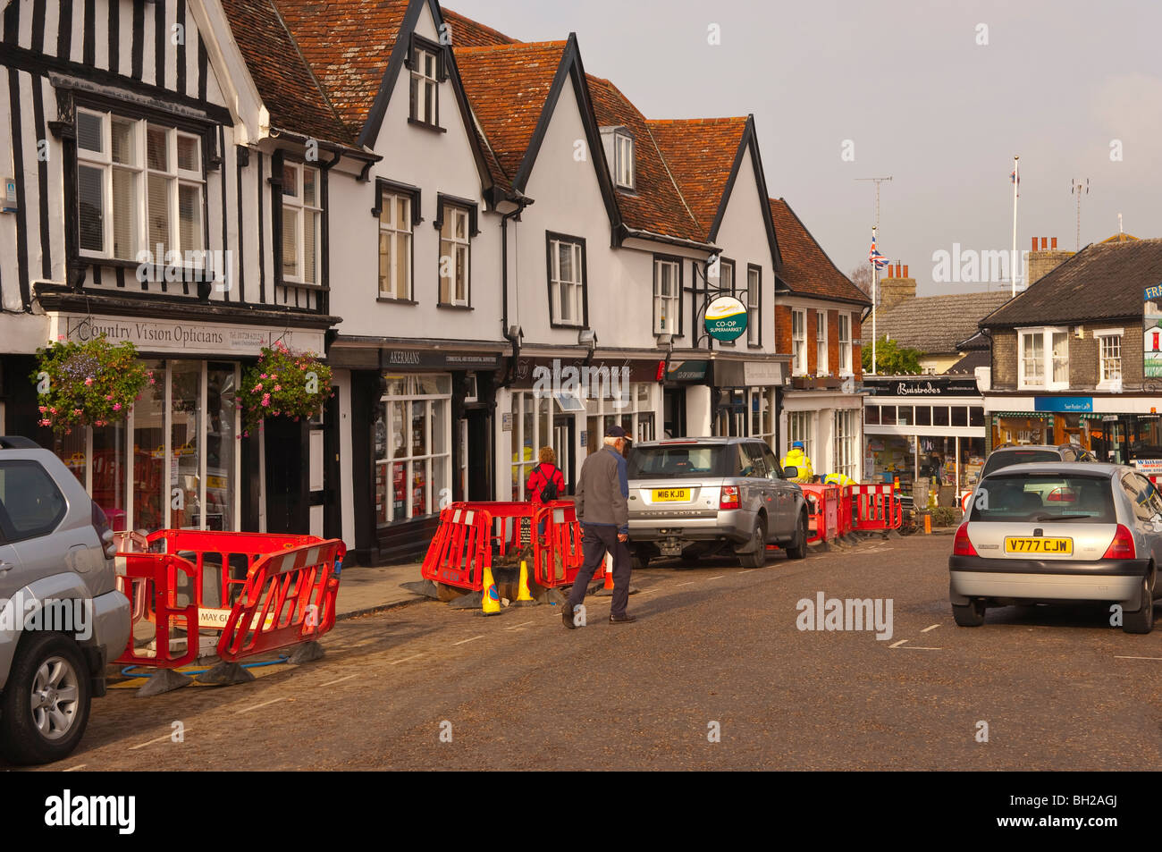 Roadworks in Framlingham , Suffolk , England , Britain , Uk Stock Photo