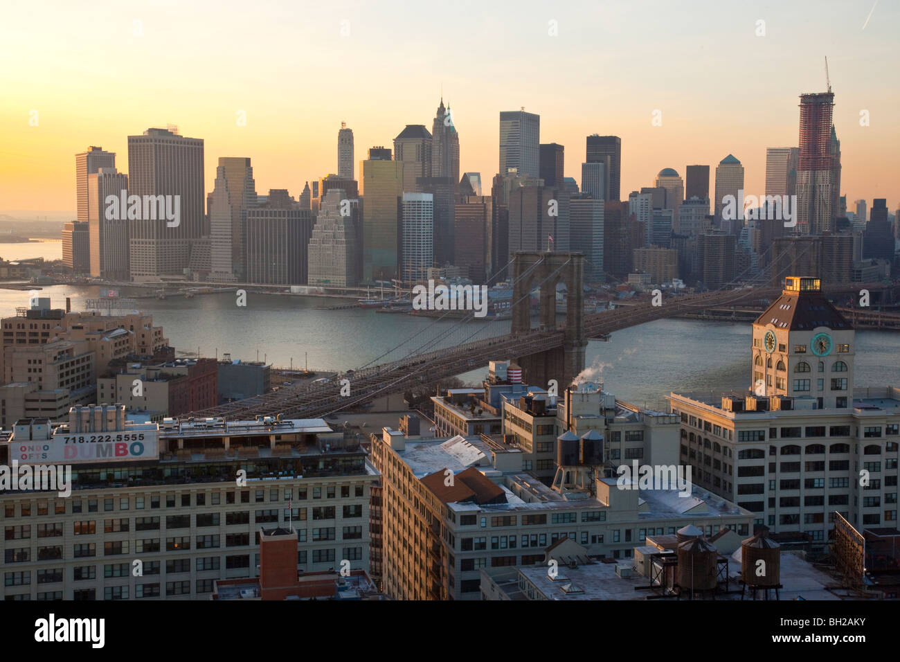 Brooklyn Bridge and Manhattan Skyline, New York City Stock Photo