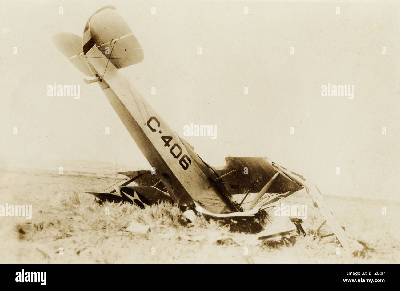 Airplane Crashed Diagonally in Field Stock Photo