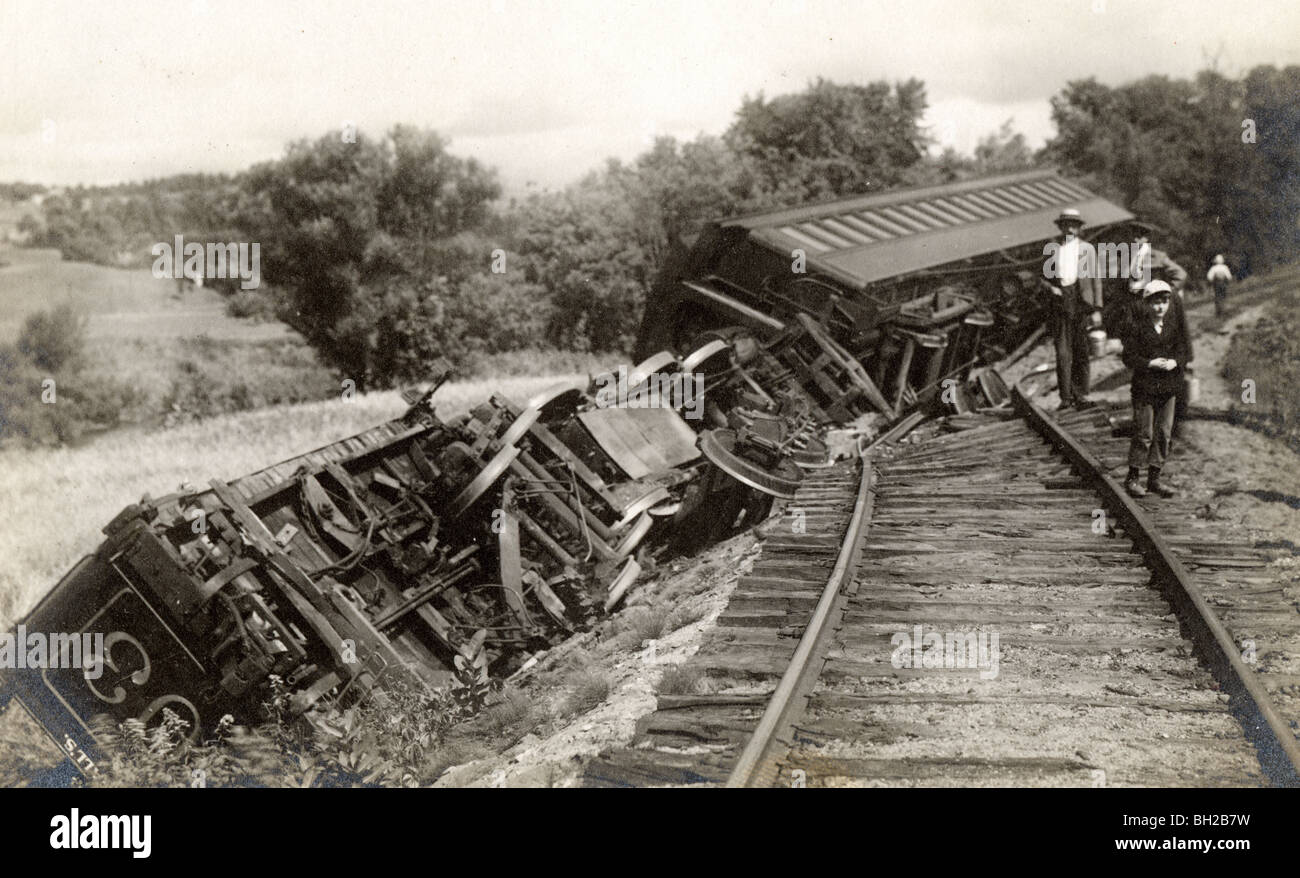 People at Train Wreck Wreckage Stock Photo