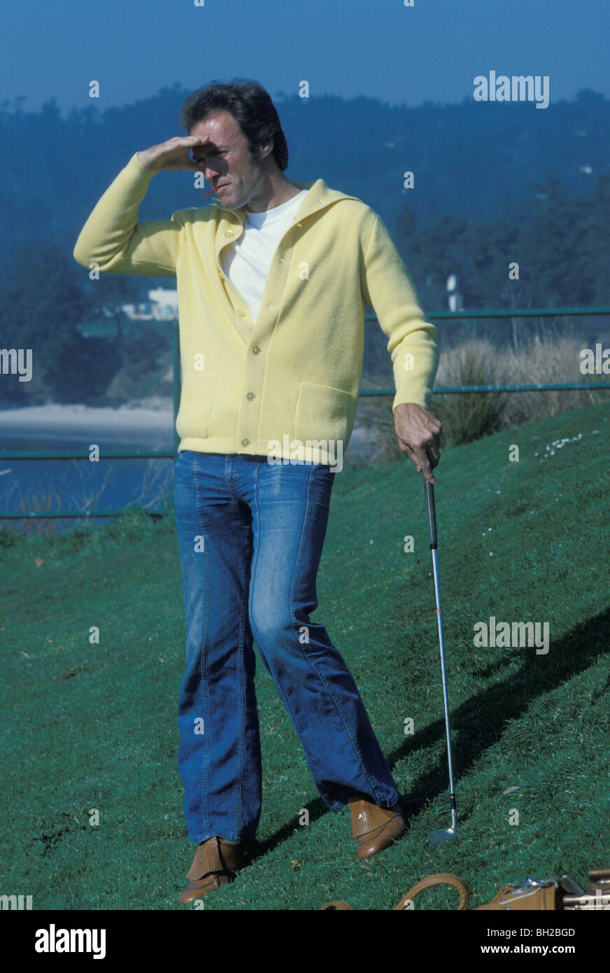 Movie star Clint Eastwood on golf course at Pebble Beach California ...