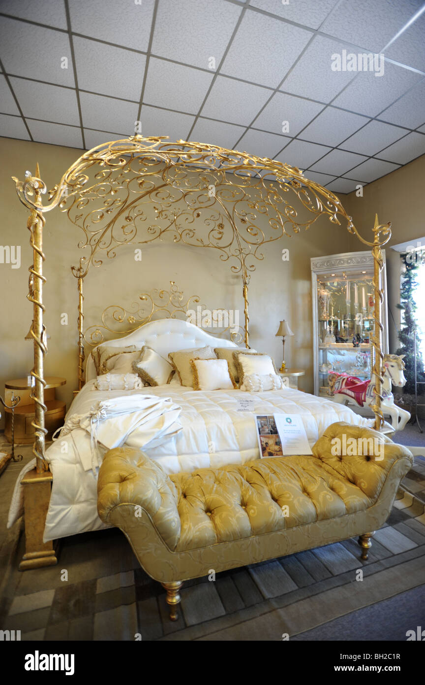 Exotic canopied four poster bed in a thrift store in Naples Florida USA  Stock Photo - Alamy, image size:864x1390