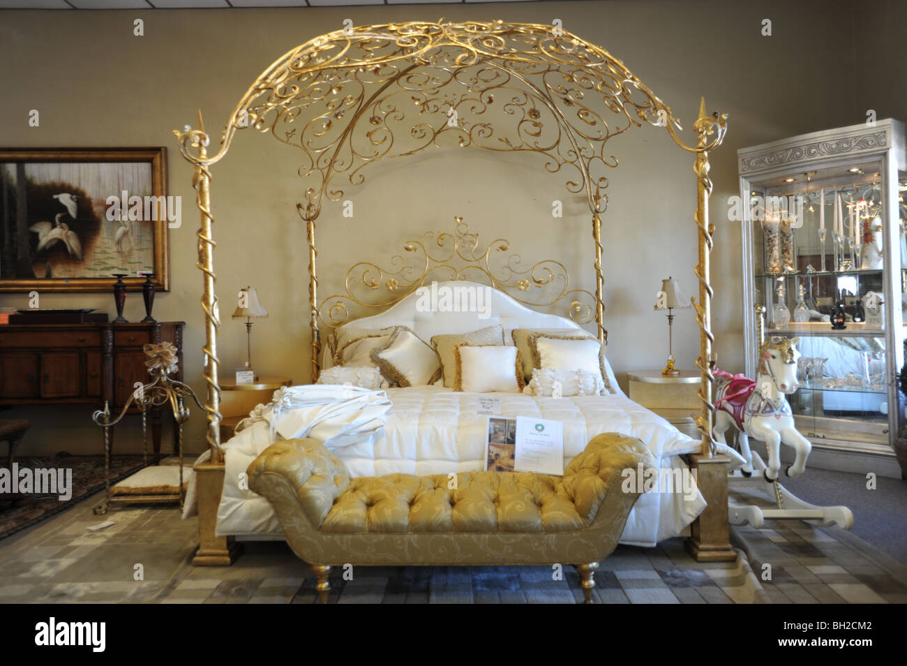 Exotic canopied four poster bed in a thrift store in Naples Florida USA