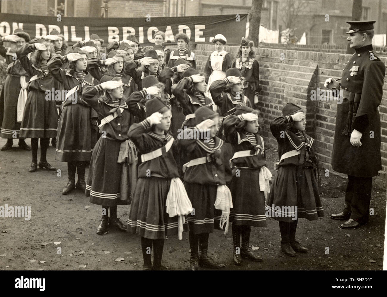 Girls Drill Brigade Saluting Commanding Officer Stock Photo