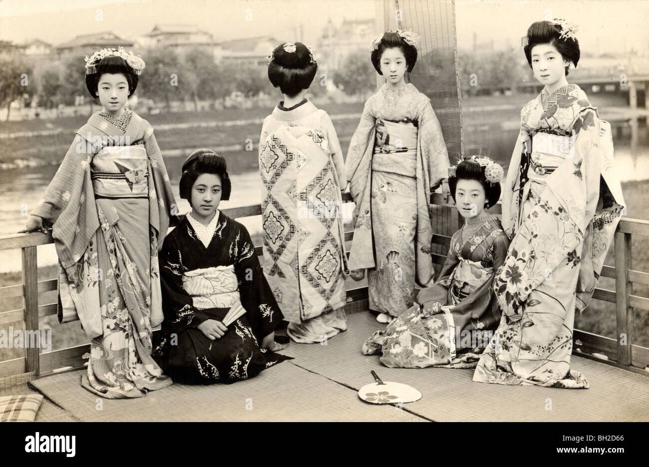 Recalcitrant & Shy Japanese Geisha Girl Stock Photo