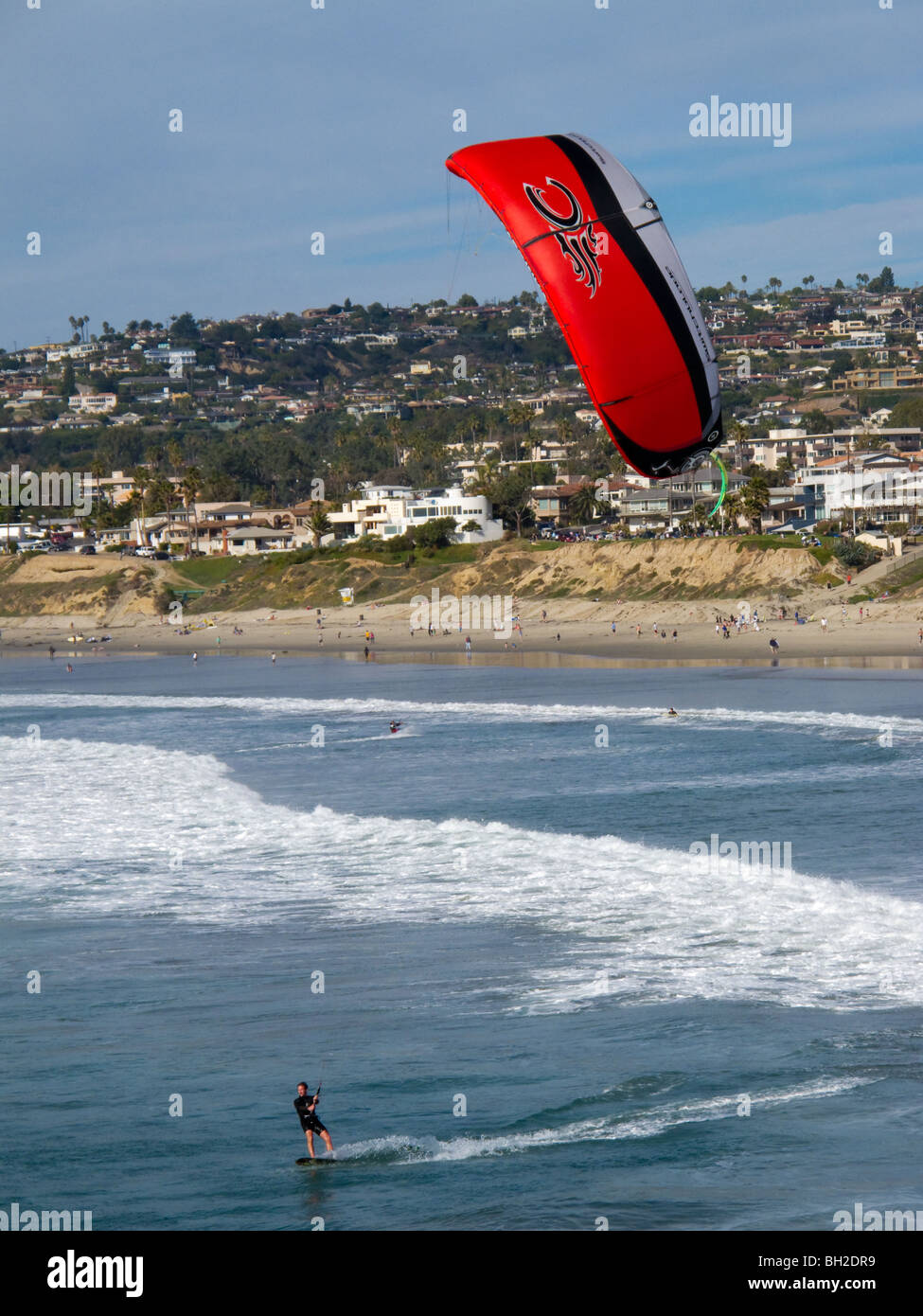 kitesurfing or kiteboarding at Pacific Beach, San Diego, California