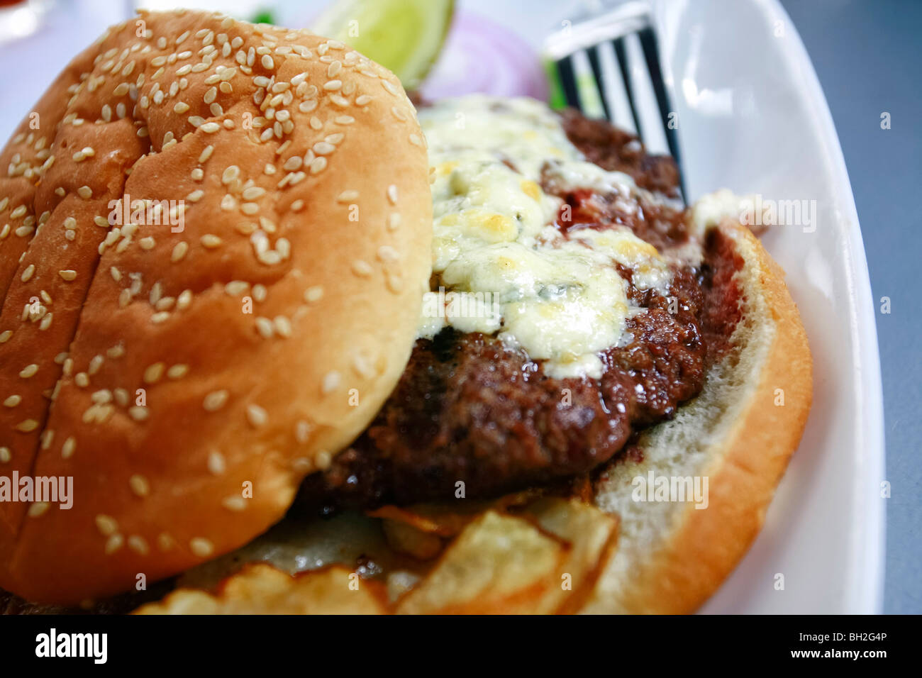 Typical New York Cheese burger, also know as Hamburger with Cheese