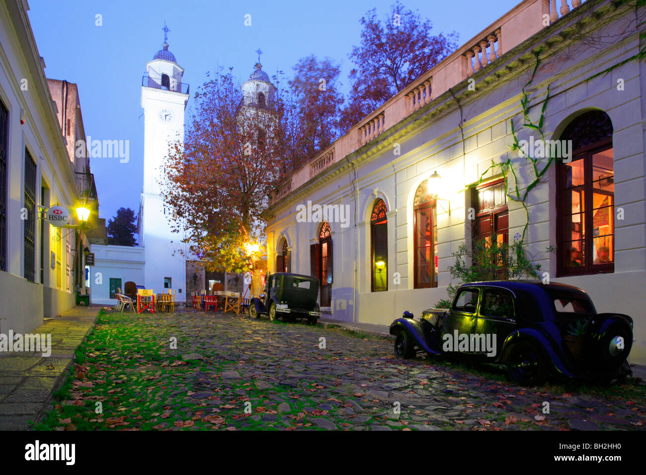 Old street at Colonia del sacramento, with old car and cathedral. uruguay,  south america Stock Photo - Alamy