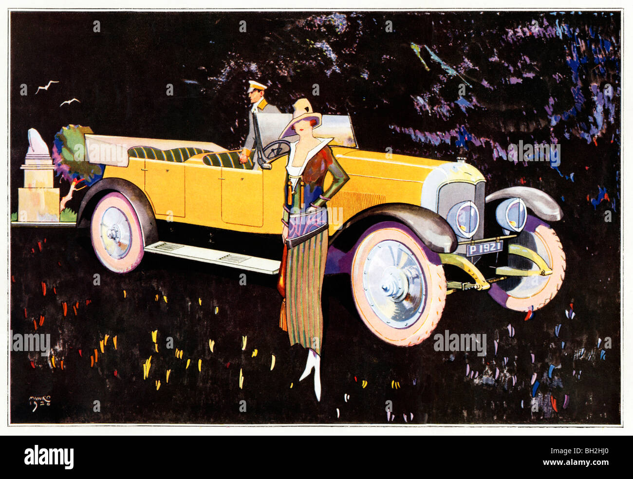 Paige Motors Illustration, 1920 Art Deco print detail from an English poster for the American luxury car Stock Photo
