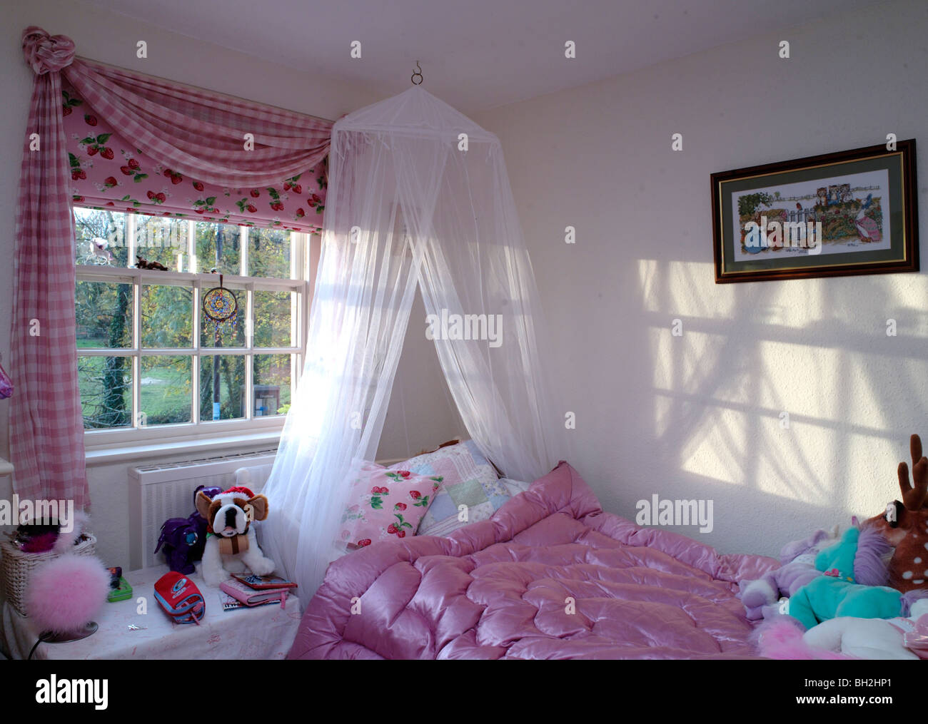Pink Gingham Curtains Stock Photos Pink Gingham Curtains Stock