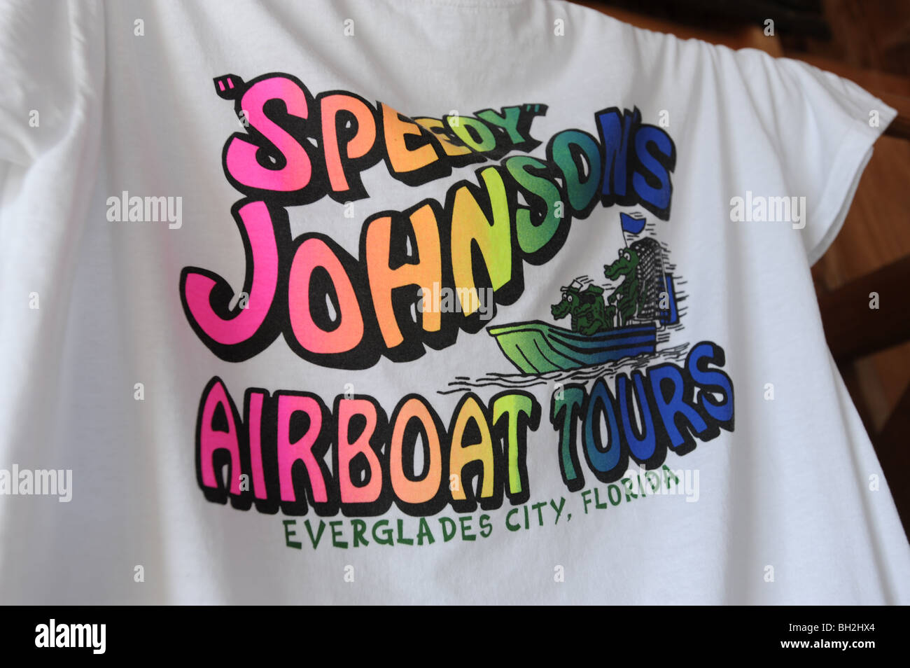 T shirt from Speedy Johnson's air boat tour operator, Florida Everglades USA Stock Photo