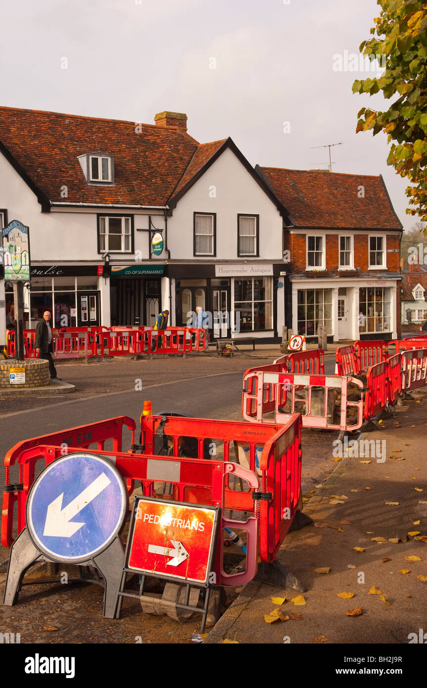 Roadworks in Framlingham , Suffolk , England , Britain , Uk Stock Photo