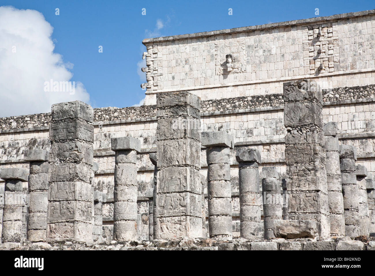 Temple of the Warriors and part of the Group Of A Thousand Columns. Chichen Itza Archaeological Site Yucatan Mexico. Stock Photo