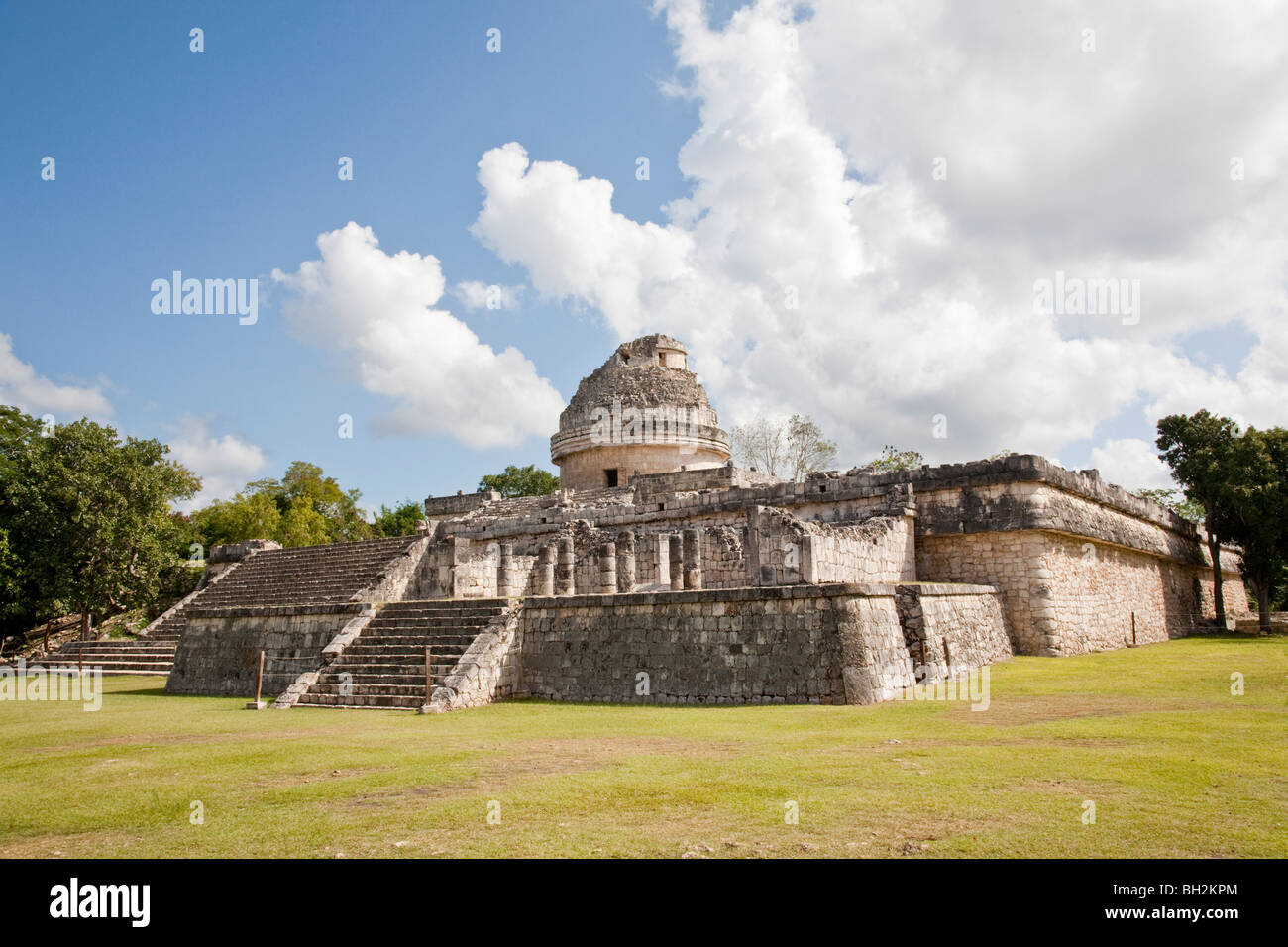 The Observatory or Shell Tower. Chichen Itza Archaeological Site Yucatan Mexico. Stock Photo