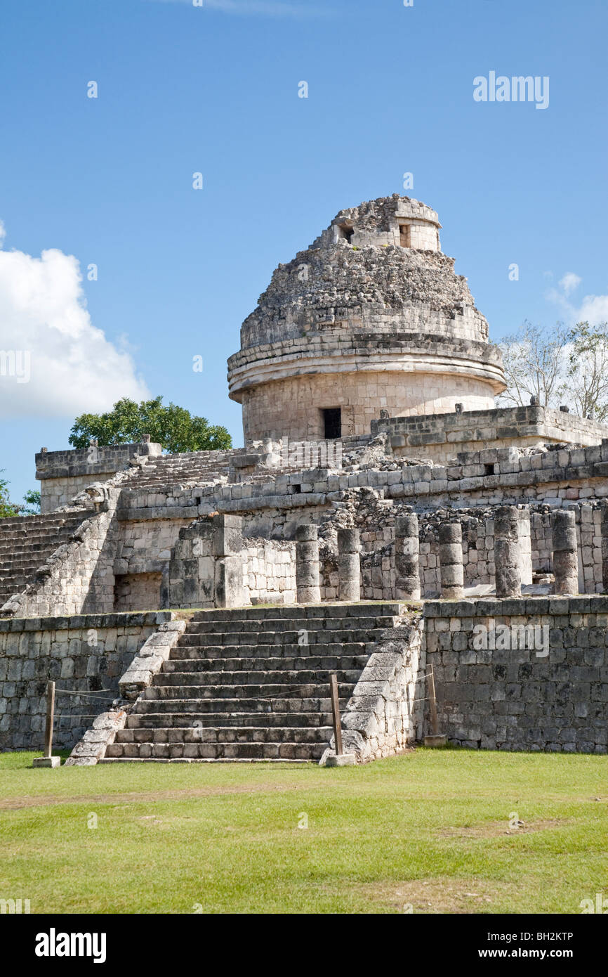 The Observatory or Shell Tower. Chichen Itza Archaeological Site Yucatan Mexico. Stock Photo