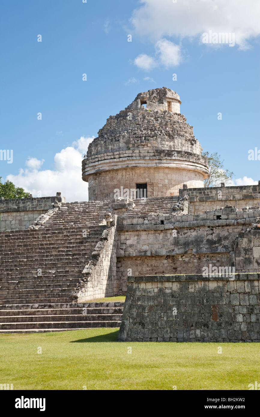 The Observatory or Shell Tower. Chichen Itza Archaeological Site Yucatan Mexico. Stock Photo