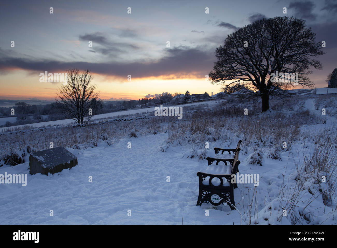 Winter sunset in snow, Scotland UK Stock Photo