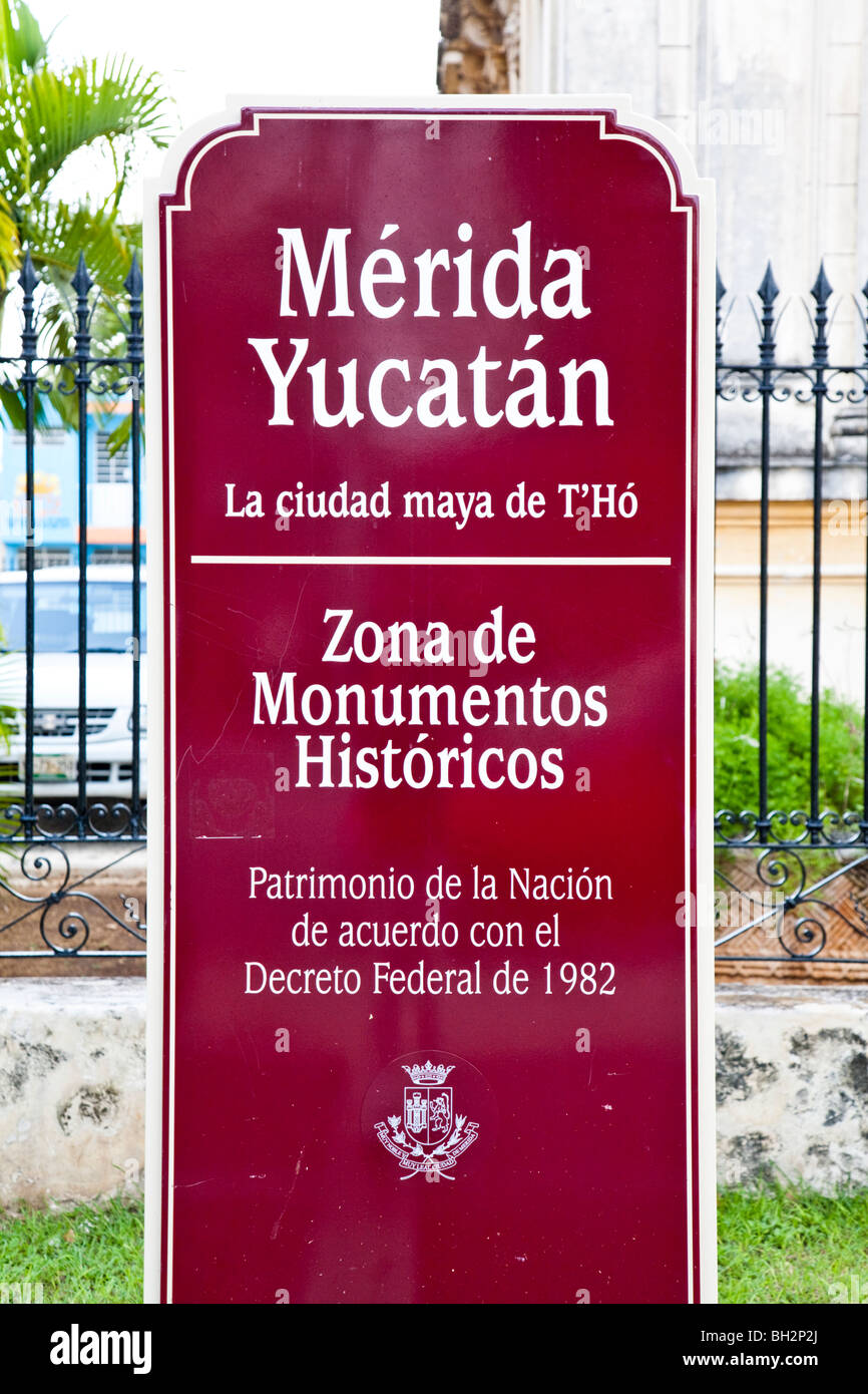 Zona de Monumentos Historicos Sign. Merida, Yucatan, Mexico. Stock Photo