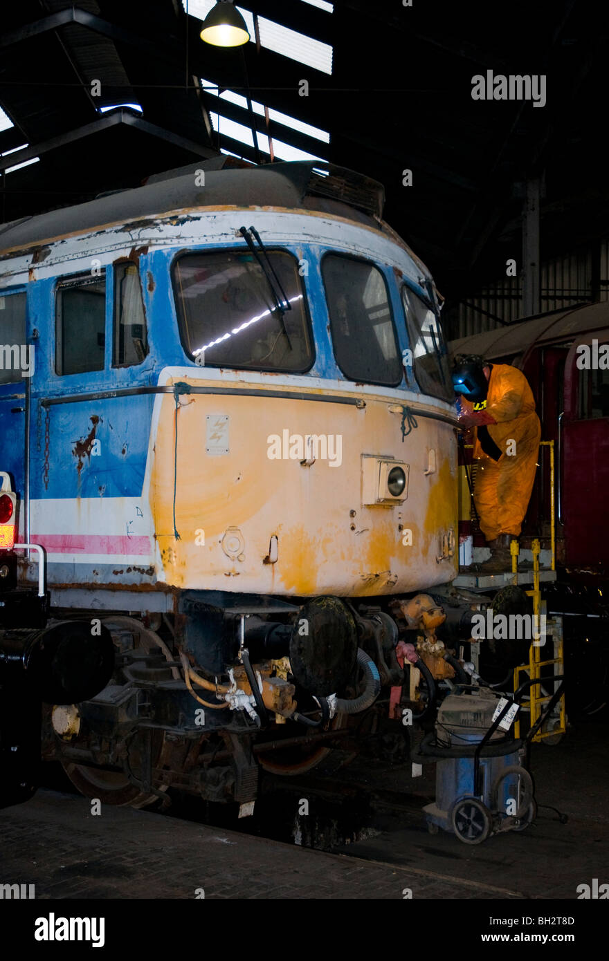 class 33 diesel locomotive under restoration at barrow hill roundhouse chesterfield, uk Stock Photo