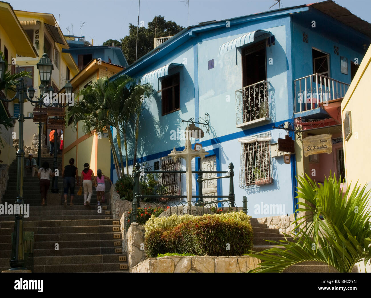 Ecuador. Guayaquil city. Santa Ana Hill.Traditional houses of Las Peñas