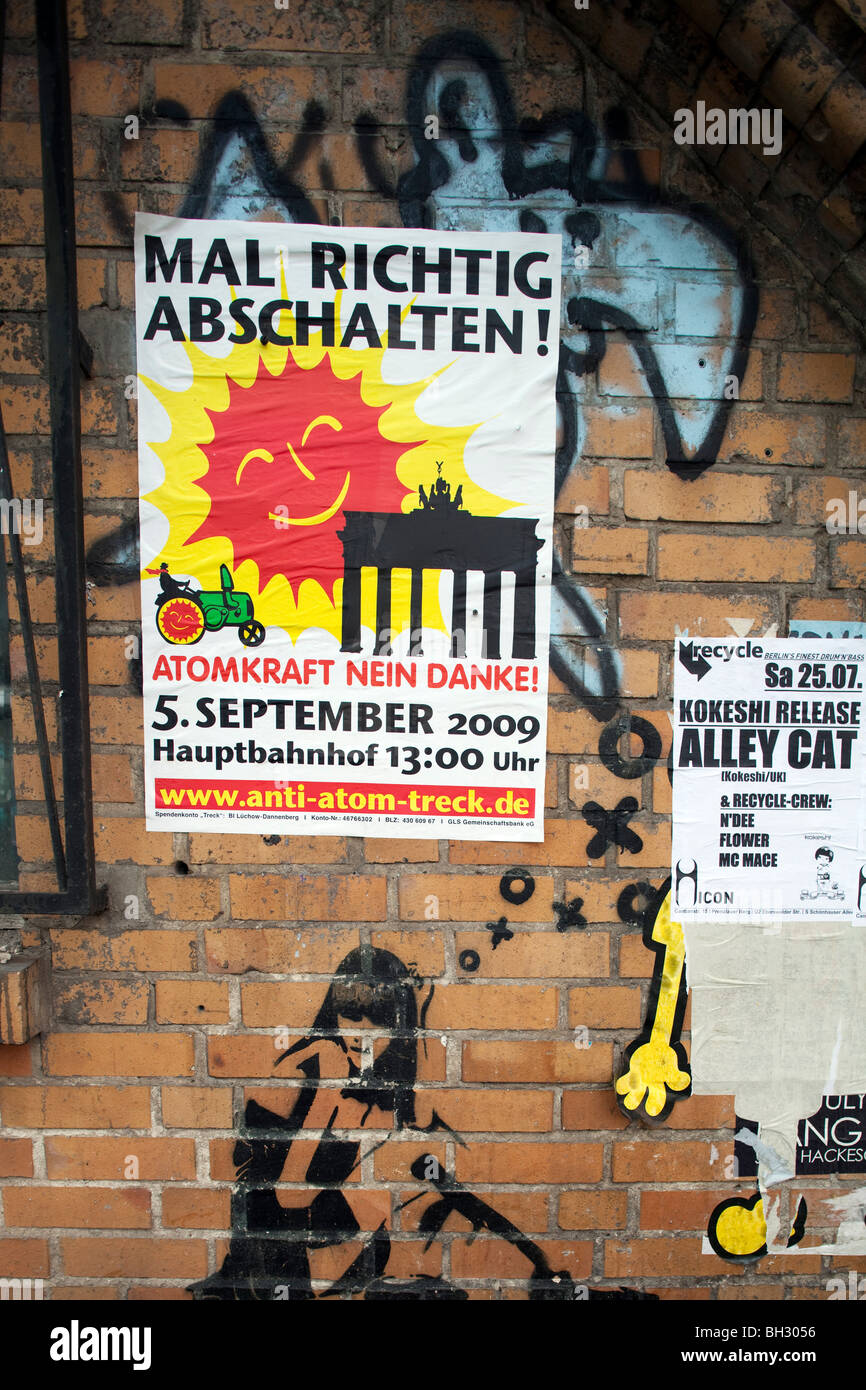 Graffiti and posters on a wall, Berlin, Germany Stock Photo