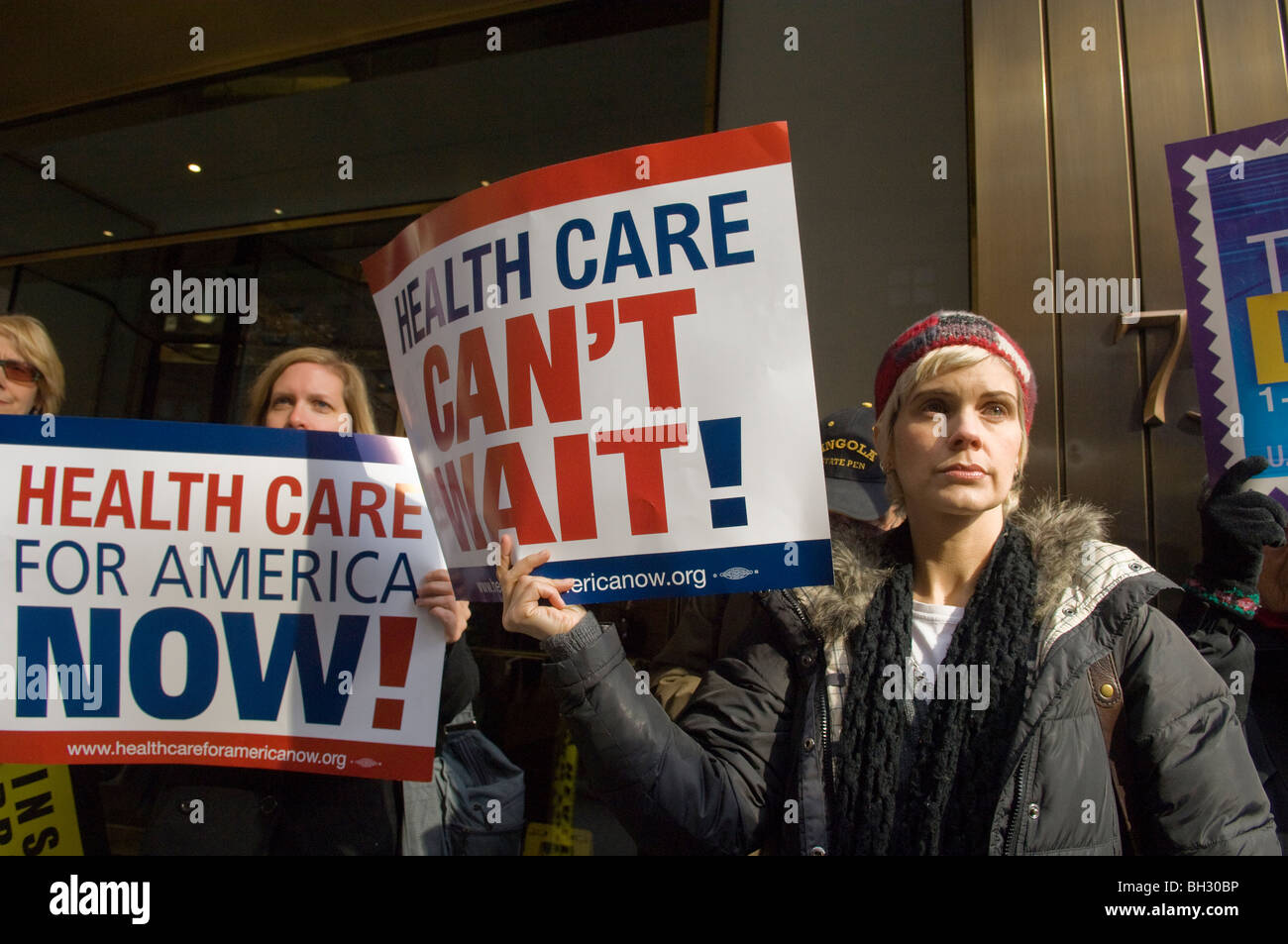 Concerned citizens in New York call on elected officials to pass a health care plan Stock Photo