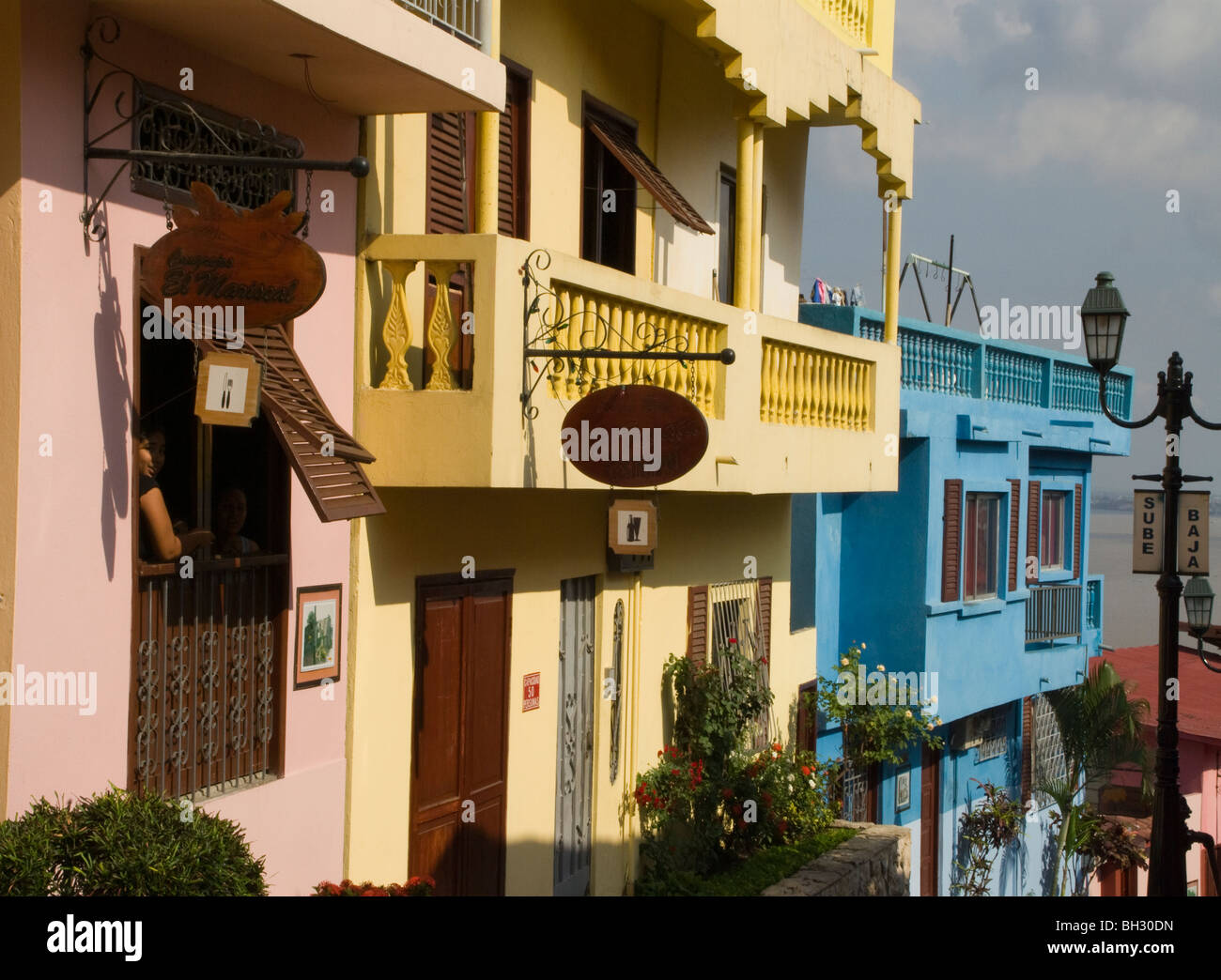 Ecuador. Guayaquil city. Santa Ana Hill.Traditional houses of Las Peñas