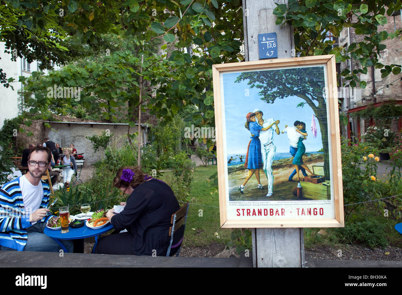 Open air restaurant on Auguststrasse, Berlin, Germany Stock Photo
