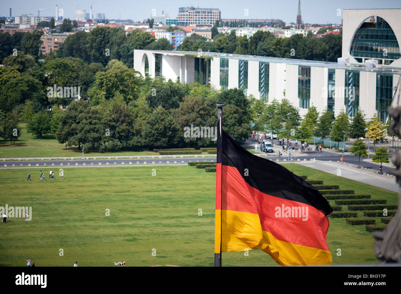View from the Reichstag terrace with the German Chancellery to the right, Berlin, Germany Stock Photo