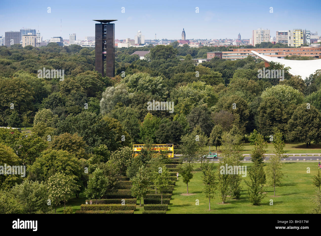 View of Tiergarten from the Reichstag terrace, with the Carillon tower on the background, Berlin, Germany Stock Photo